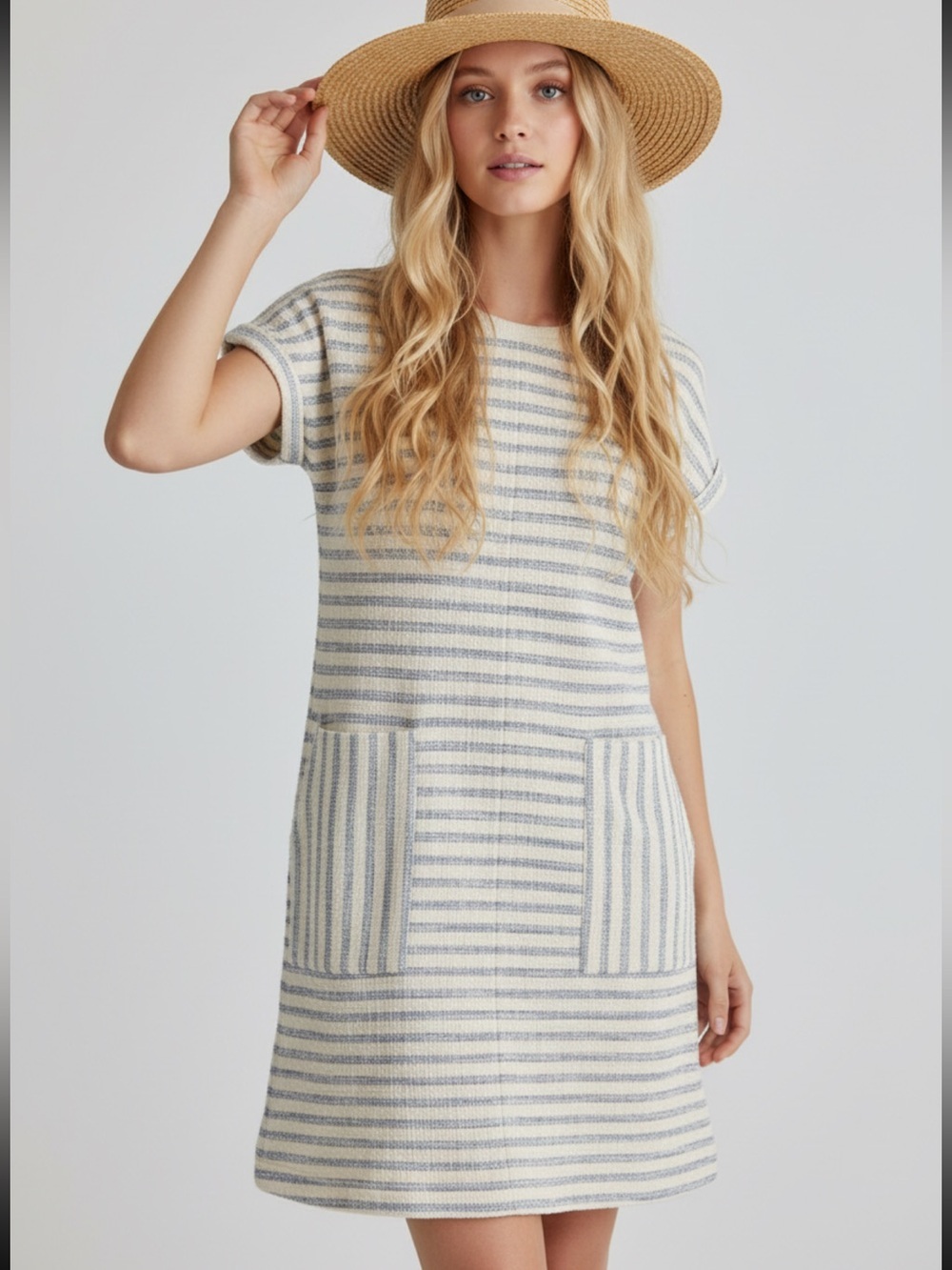 LOFT Cream and Blue Striped Mini Dress